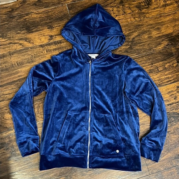 Tommy Bahama Tops - Tommy Bahama Blue Velour Full-Zip Hooded Jacket, Women's Size Small